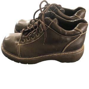 No Boundaries Y2K Lace Up Meg Bootie 9.5 Chunky Rugged Faux Leather Dark Brown